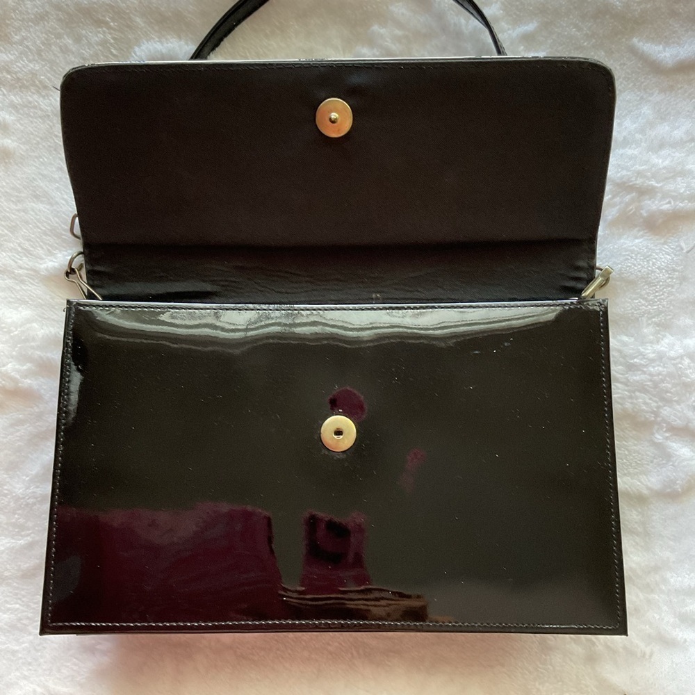 Vintage Black Envelope Clutch Evening Bag Slim Minimalist Purse with Chain Strap - Picture 3 of 5